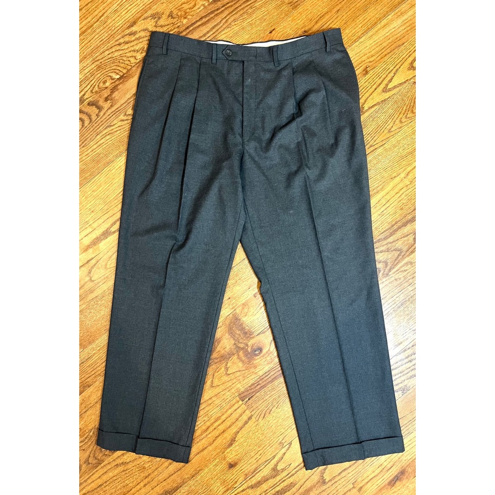 Lauren Ralph Lauren Mens 40S Charcoal Gray 100% Wool Pleated‎ Cuffed Dress Pants